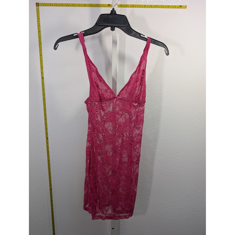 Cabernet Pink Floral Lace Chemise Nightgown Sheer V-Neck Lingerie Womens Medium